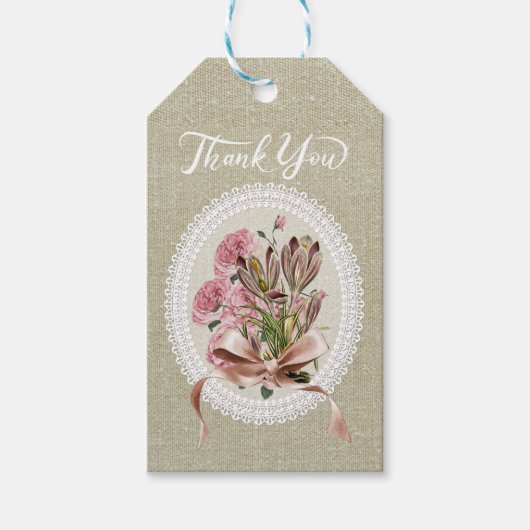 エレガントなテクスチャ効果 フラワー クラフトありがとう ギフトタグ (正面)