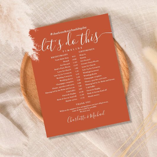 エレガントなテラコッタの結婚式スケジュールタイムライン