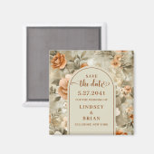 エレガントなテラコッタアイボリーのセイジ フローラル セーブ・ザ・デート マグネット (正面/裏面)