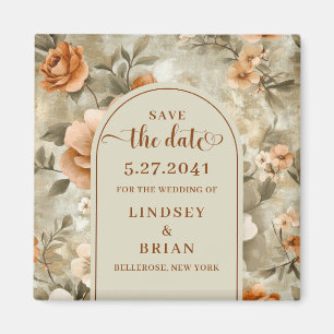 エレガントなテラコッタアイボリーのセイジ フローラル セーブ・ザ・デート マグネット