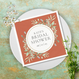 エレガントなテラコッタゴールドグリーンのブライダルシャワー スタンダードカクテルナプキン