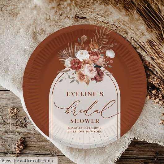 エレガントなテラコッタパンパスグラス ボホ ペーパー プレート