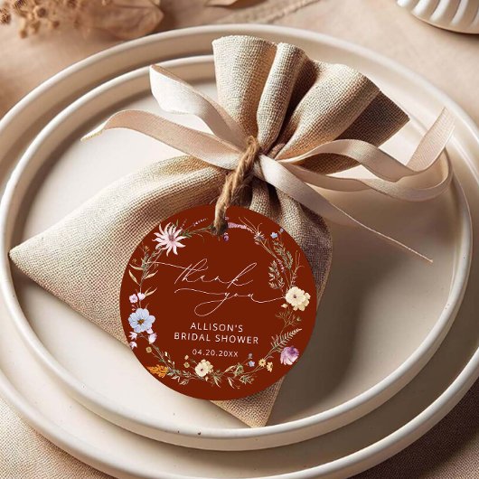 エレガントなテラコッタ フラワー ブライダル シャワー サンクス フェイバータグ