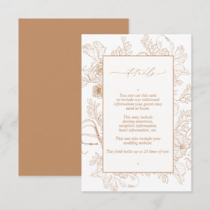 エレガントなテラコッタ フローラル ライン アート ウェディング ディテール エンクロージャーカード
