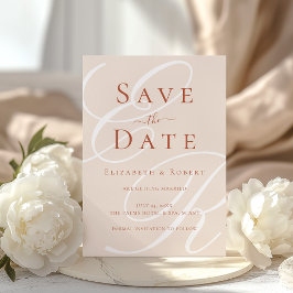 エレガントなテラコッタ&ベージュのモノグラム結婚式 セーブザデート