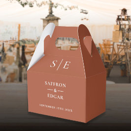 エレガントなテラコッタ モノグラム ウェディング フェイバーボックス