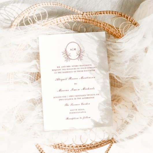 エレガントなテラコッタ モノグラム QR RSVP フォト ウェディング 招待状