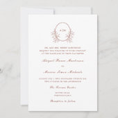 エレガントなテラコッタ モノグラム QR RSVP フォト ウェディング 招待状 (正面)