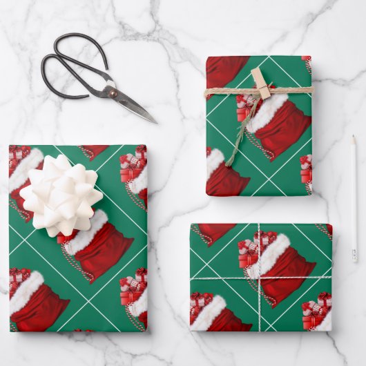 エレガントなテンプレート クリスマス 松の木 緑のギフト ラッピングペーパーシート (正面)