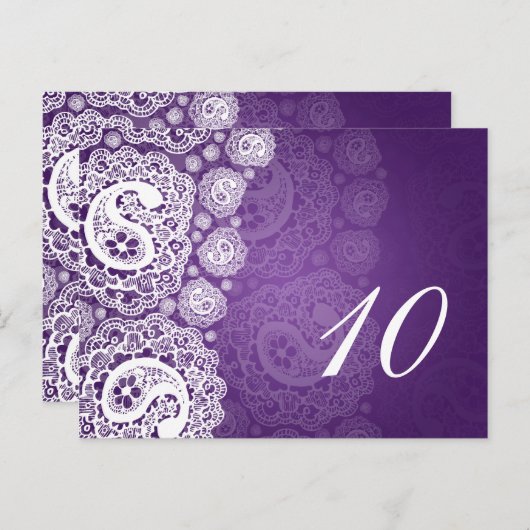 エレガントなテーブルナンバー ペイズリーレース パープル ポストカード (正面/裏面)