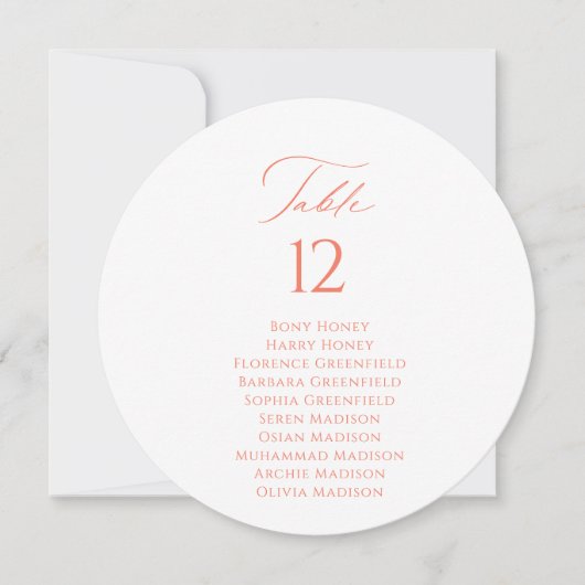 エレガントなテーブル番号とゲスト名の席札カード 招待状 (正面)
