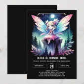 エレガントなテーマの妖精の誕生日 招待状 (正面/裏面)