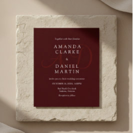 エレガントなディープバーガンディの結婚式のモノグラムイニシャル 招待状