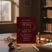 エレガントなディープバーガンディの結婚式のモノグラムイニシャル 招待状