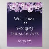 エレガントなディープパープルの花のブライダルシャワーの歓迎 ポスター (正面)