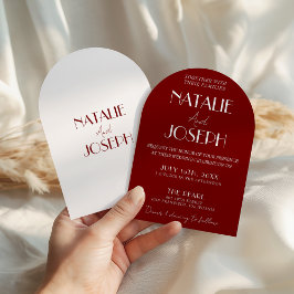 エレガントなディープレッドとホワイトのバーガンディーアーチウェディング 招待状