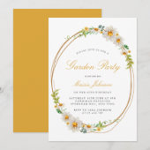 エレガントなデイジーの花輪ガーデンパーティー誕生日 招待状 (正面/裏面)