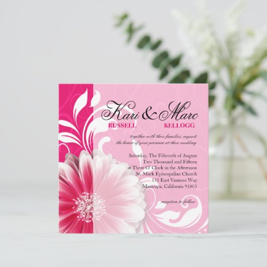 エレガントなデイジースクロール華麗さ|の明るい赤紫色 招待状 (スタンド正面)