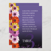 エレガントなデイジー 紫のグリッター 席次表 招待状 (正面/裏面)