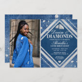 エレガントなデニムとダイヤモンドの写真招待状 招待状 (正面/裏面)