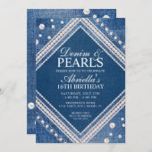 エレガントなデニムとパールの招待状 招待状 (正面/裏面)