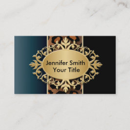 エレガントなデニムの青および黒いヒョウのプリント 名刺