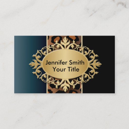 エレガントなデニムの青および黒いヒョウのプリント 名刺 (正面)