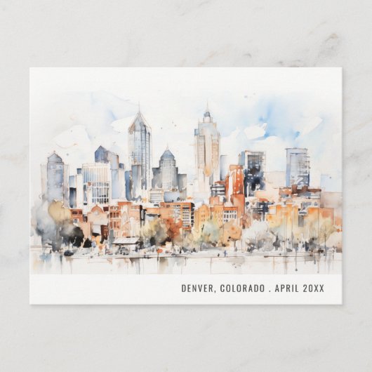 エレガントなデンバー コロラド州のスカイライン 水彩画 トラベル ポストカード (正面)