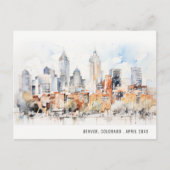 エレガントなデンバー コロラド スカイライン 水彩画 トラベル ポストカード (正面)