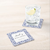 エレガントなトイレブルーの花柄のブライズシャワー スクエアペーパーコースター (インサイチュ)