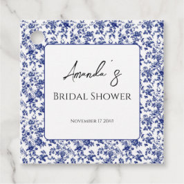 エレガントなトイレブルーの花柄 ブライダルシャワー フェイバータグ