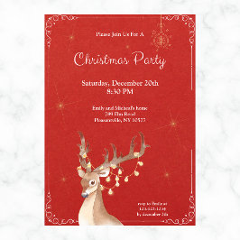 エレガントなトナカイのクリスマスホリデーレッド 招待状