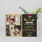エレガントなトナカイのクリスマス家族写真コラージュ 箔シーズンカード (立ち正面)