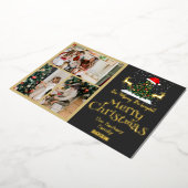 エレガントなトナカイのクリスマス家族写真コラージュ 箔シーズンカード (回転した状態)