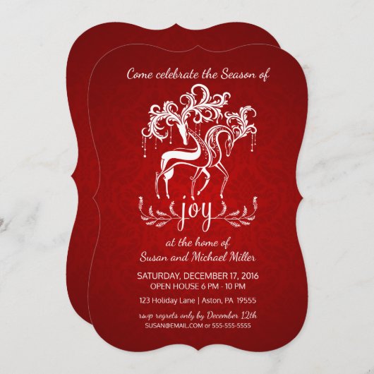 エレガントなトナカイの喜びの休日のパーティの招待状 招待状 (正面/裏面)
