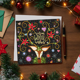 エレガントなトナカイの花のクリスマスメッセージ シーズンカード