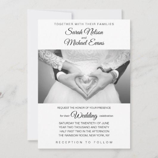 エレガントなトラディショナル　ブラック＆ホワイト　フォトウェディング 招待状 (正面)