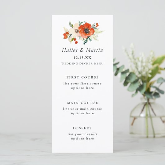 エレガントなトラディション フラワー ウェディング メニュー カード (スタンド正面)