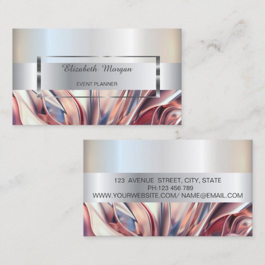 エレガントなトレンディなストライプシルバーフレーム、抽象 名刺 (正面/裏面)