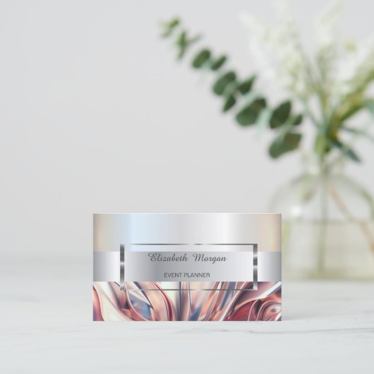 エレガントなトレンディなストライプシルバーフレーム、抽象 名刺 (スタンド正面)