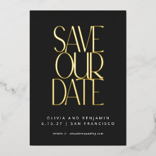 エレガントなトレンディなブラックゴールドのSave the Date フォイル 箔招待状