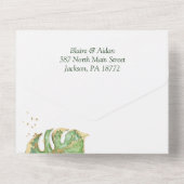 エレガントなトロピカルエメラルドグリーン&ゴールドの結婚式 オールインワン招待状 (裏面)