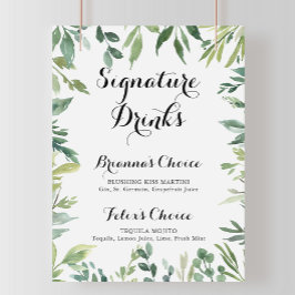 エレガントなトロピカルグリーンのシグネチャードリンクサイン ポスター