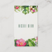 エレガントなトロピカルグリーンの葉の花の水彩 名刺 (正面)