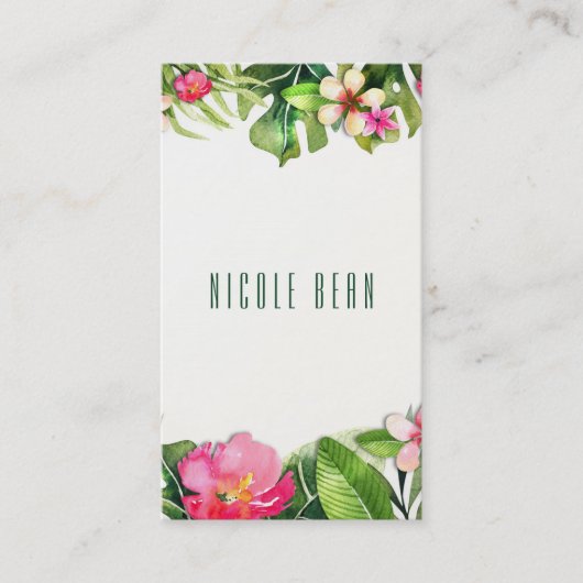 エレガントなトロピカルグリーンの葉の花の水彩 名刺 (正面)