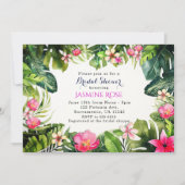 エレガントなトロピカルグリーンの葉の花の水彩 招待状 (正面)