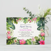 エレガントなトロピカルグリーンの葉の花の水彩 招待状 (スタンド正面)