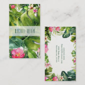 エレガントなトロピカルグリーンの葉の花水彩 名刺 (正面/裏面)