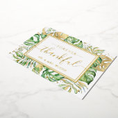 エレガントなトロピカルゴールド箔の結婚式お礼カード 箔招待状 (回転した状態)