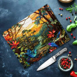 エレガントなトロピカルジャングルのステンドグラスサンセットガラス カッティングボード